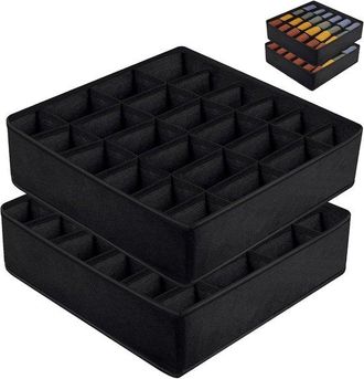 OEM Cajas De Almacenamiento Para Calcetines Y Ropa Interior, 2 Piezas, 24 Compartimentos, Cajas Plegables, Cajas De Tela, Dormitorio (negro)