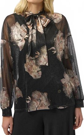 Joseph Ribkoff Plisse Knit Foiled Floral Top In Black Multi