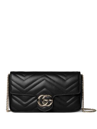 Gucci GG Marmont kleine chevron schoudertas met ketting - Zwart