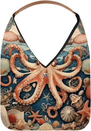 Generic Vintage Map Octopus Starfish Reusable Lightweight Grocery Bags - Foldable Into Compact Pouch, Washable & Sturdy, Multipurpose for Shopping and Travel
