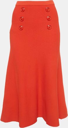 Elisabetta Franchi Orange Knit Flared Midi Skirt