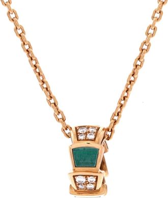 Bulgari Serpenti Viper Pendant Necklace 18K Rose Gold with Malachite and Diamonds