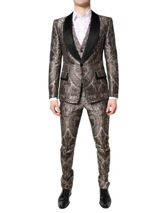 Dolce & Gabbana Mens Multicolor Jacquard Single Breasted 3 Piece Suit Polyester Silk