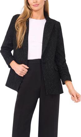 Halogen Scribble Print Scrunch Sleeve Blazer in Rich Black at Nordstrom Rack, Size 00