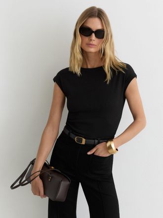 Reiss Black Stretch-cotton Scoop-back Top, 12