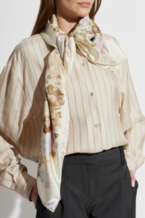 Versace Silk Scarf With Floral Motif, Unisex, Cream