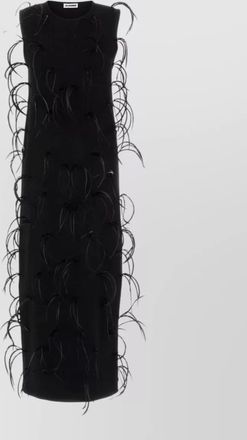 Jil Sander sleeveless midi dress featuring feather embellishments