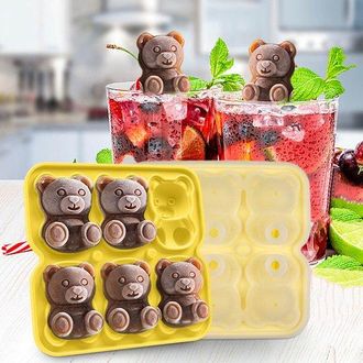 OEM Cubitera De Silicona, Cubitera Con Tapa, Cubitera De Silicona Con Forma De Oso, C&oacute;cteles Y Chocolate, 6 Compartimentos, Amarilla