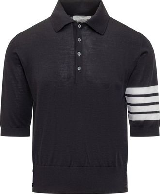 Thom Browne Blue Single Stripes Shirt Collar Polo