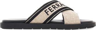 Ferragamo crossover-strap cotton sandals - men - Fabric/Lamb Skin/Rubber/Cotton - 8 - Neutrals
