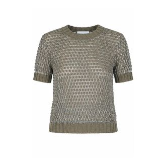 Roberto Collina Round-neck Knitwear, female, Gray, Size: L Maglia traforata con filo metallizzato
