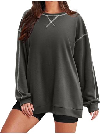 Generic Sweatshirt For Women Uk, Womens Oversized Crewneck Sweatshirt 2025 Fall Tunic Pullover Casual Fleece Long Sleeve Shirts No Hood Loose Sweater