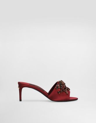 Dolce & Gabbana Satin Mules With Gemstone Embellishment - Woman Slides And Mules Red 37.5
