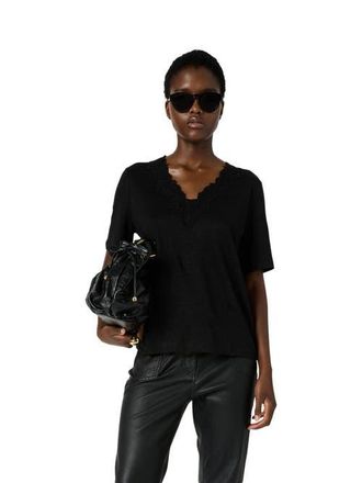 Gerard Darel Maevanelle Embroidered V-Neck T-Shirt in Black at Nordstrom, Size X-Large