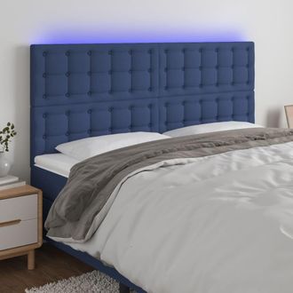 vidaXL Cabecero Con Luces Led Tela Azul 180x5x118/128 Cm Vidaxl