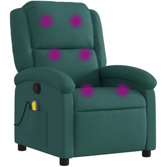 vidaXL Poltrona Massaggiante Reclinabile Verde Scuro in Tessuto - Vidaxl