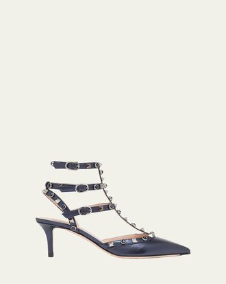 Valentino Garavani 65mm Rockstud Metallic Leather Ankle-Strap Pumps