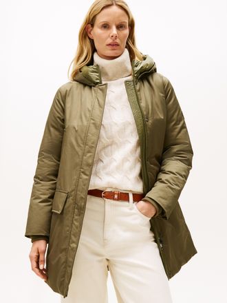 Tommy Hilfiger Wintermantel TOMMY HILFIGER PADDED NYLON REG PARKA, Damen, Gr. XXL (44), gr&uuml;n (utility olive), Web, Obermaterial: 59% Baumwolle, 41% Polyester, unifar