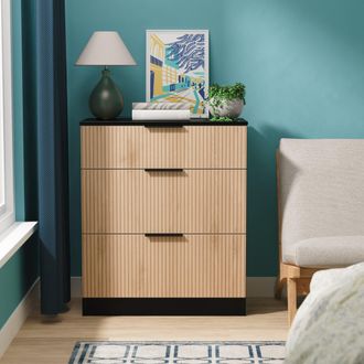 Welcome Furniture Alaska Ready Assembled 3 Drawer Deep Chest in Slat Effect & Black - Welcome Furniture | TJ Hughes