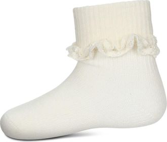 MeMoi Eyelet-Ruffle-Trim Ankle Sock in Ivory at Nordstrom, Size 6-12M