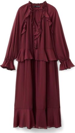 Mango Ruffle Detail Long Sleeve Dress in Burgundy at Nordstrom, Size 4