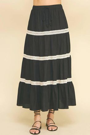 Pinch Design Embroidered Tiered Maxi Skirt In Black