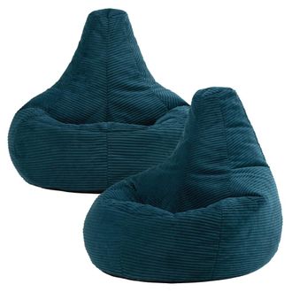 Icon Brand Set de 2 pufs con respaldo alto, pana verde azulado