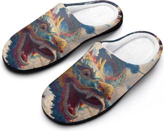 Generic Chinese Dragon Funny Mens Cotton Slippers Soft Non-Slip Rubber Sole House Slipper Indoor Outdoor