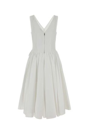Prada Womens White Poplin Dress Bianco Abiti