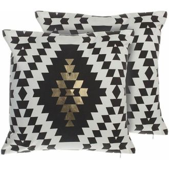 Beliani Beliani - Set 2 Cuscini Decorativi in Cotone Nero e Bianco a Diamanti 45 x 45 cm Coleus