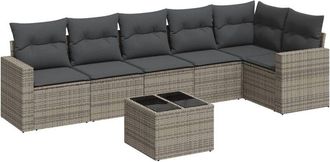 vidaXL Vidaxl - Set De Sof&aacute;s De Jard&iacute;n 7 Piezas Con Cojines Rat&aacute;n Pe Gris