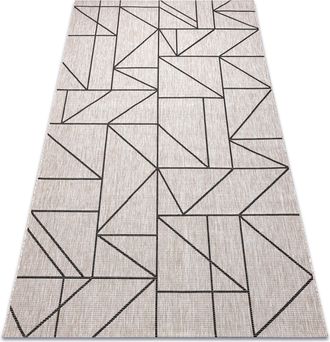 RugsX Rugsx - Alfombra De Cuerda Sisal Floorlux 20605 Plateado / Negro / Beige Tri&aacute;ngulos, Geom&eacute;trico Beige 160x230 Cm
