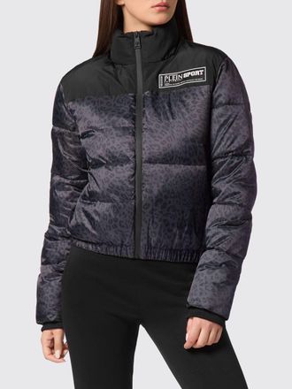 Plein Sport Piumino corto in nylon con stampa animalier e collo alto