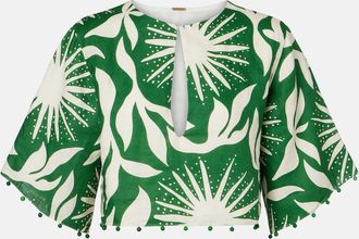 Cala de la Cruz Iris beaded printed linen crop top