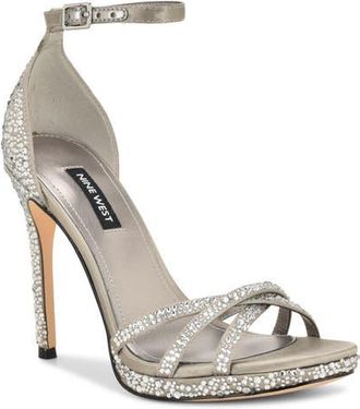 Nine West Lartay Platform Ankle Strap Sandal in Silver at Nordstrom, Size 9.5