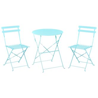 Beliani Conjunto De Balc&oacute;n De Metal Azul Turquesa Mesa Redonda Sillas De Acero Exterior Fiori