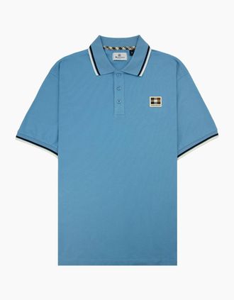 Aquascutum Mens Aquascutum Stretch Piquet Badge Polo Avio 18 - Blue - Size: 44
