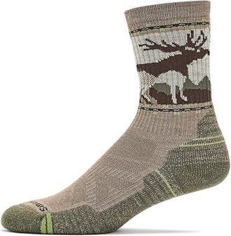 Smartwool Hike Light Cushion Mountain Moose Crew Socks Mens Crew Cut Socks Shoes Fossil : XL (Mens Shoe 12-14.5), Merino/Nylon/Wool