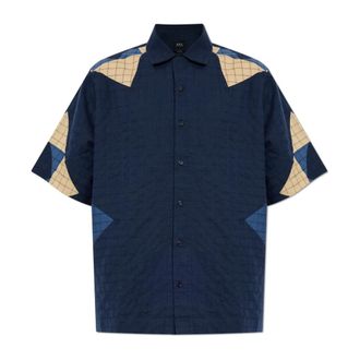 A.P.C. Patchwork Shirt - Heren - Korte mouwen Overhemden - Blauw - S - Katoen - Overhemden