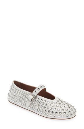 Alaia Rhinestone Ballet Flat in White at Nordstrom, Size 10.5Us