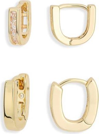 Nordstrom Rack Set of 2 Inset Hoop Earrings in Clear- Gold at Nordstrom Rack