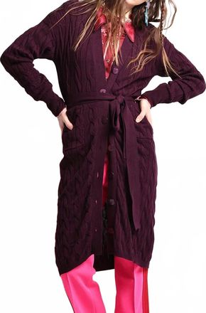 Minnie Rose Womens Cable Button Duster In Plum