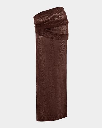 Alex Perry Asymmetric Draped Leopard Burnout Maxi Skirt