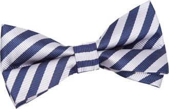 DQT New Mens Thin Stripe Pre-Tied Bow Tie (Navy Blue and Silver)