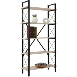 Dmora Dmora - Libreria Martone, Scaffale da ufficio, Mobile portalibri, Biblioteca, 90x34 h180 cm, Beige e Nero
