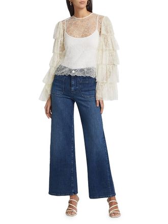 Frame Denim Lace Tiered Ruffle Top In Cream