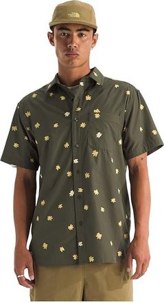 The North Face Short Sleeve Baytrail Pattern Shirt Mens Clothing New Taupe Green Simple Floral Print : XL, Cotton