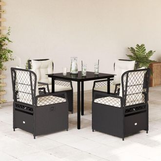 vidaXL Set De Muebles Jard&iacute;n 5 Pzas Con Cojines Rat&aacute;n Sint&eacute;tico Negro Vidaxl