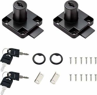 OEM Juego De 2 Cerraduras Negras Para Cajones De Oficina Con 4 Llaves Universales, Tornillos De Base Cuadrada, Cerradura De Seguridad Fija Para Muebles, P