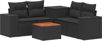 vidaXL Juego De Sof&aacute; 6 Uds. Negro Rat&aacute;n Sint&eacute;tico Y Acero Vidaxl